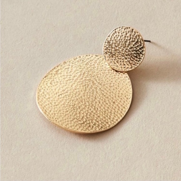 Hammered Gold Textured Geometric Circle Drop Post Earrings, New with Box - Picture 3 of 3